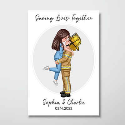 Couple Portrait Valentine‘s Day Gifts by Occupation Gift For Her Gift For Him Firefighter, Nurse, Police Officer Personalized Poster