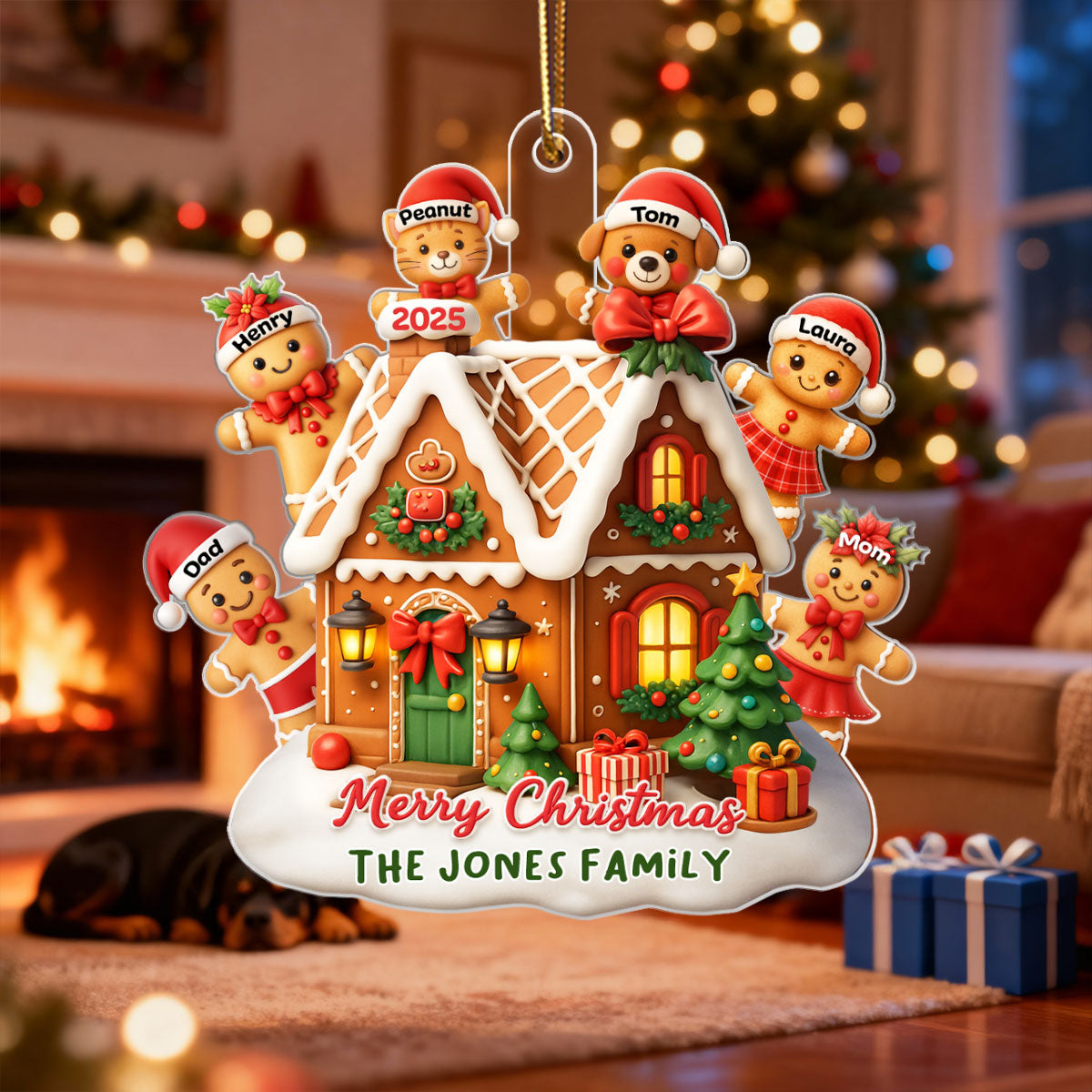 Gingerbread Family - Personalized Acrylic Ornament - Christmas Gift for Family, for Her, for Husband