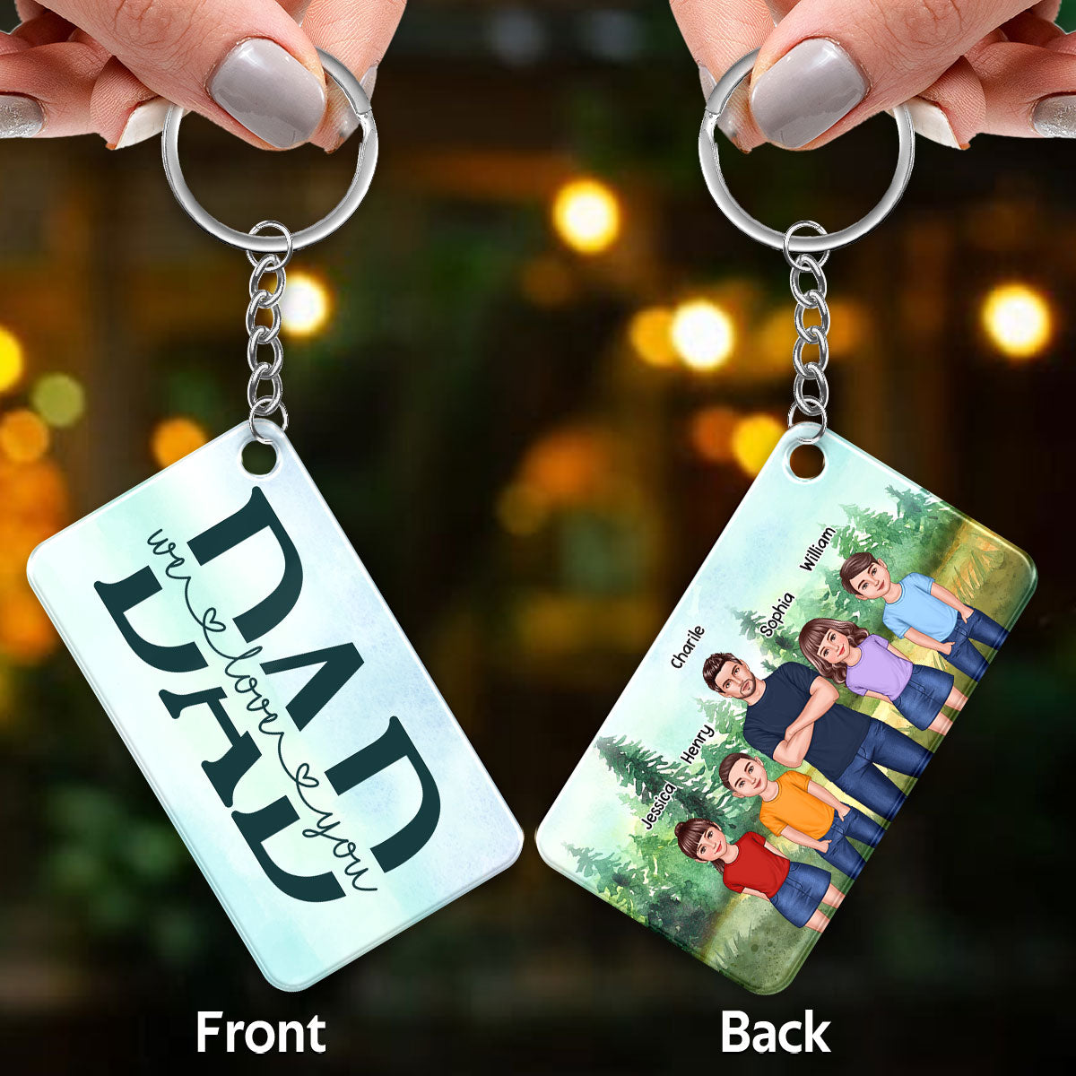 Dad And Kids Standing Front View Forest Personalized Acrylic Keychain