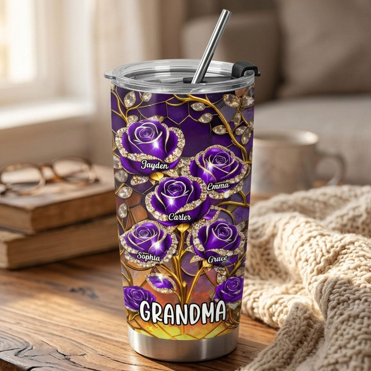 Grandma Roses - Personalized Tumbler - Mother's Day Gift For Grandma