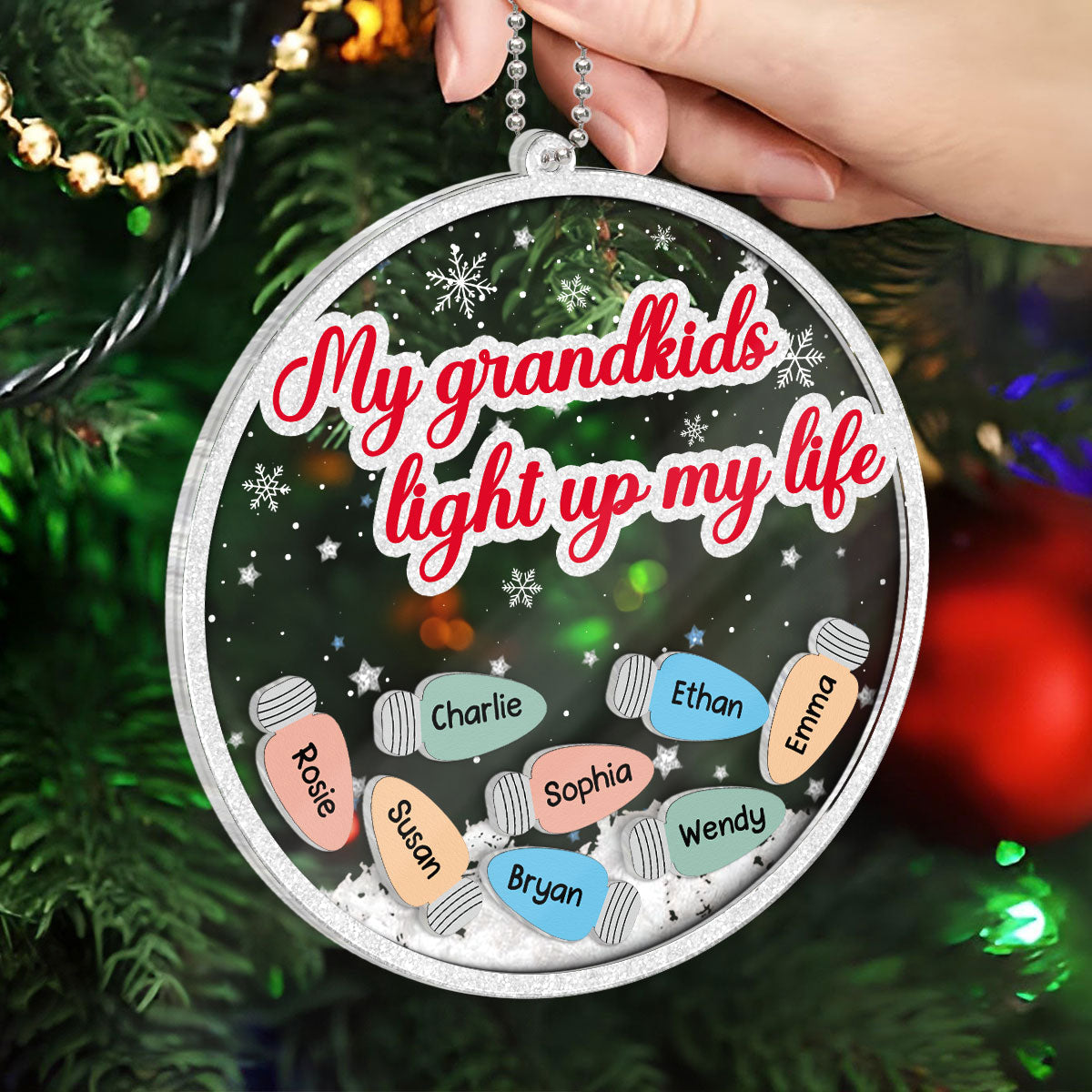 My Grandkids Light Up My Life Personalized Shaker Ornament, Christmas Gift For Grandkids
