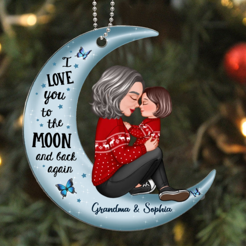 Grandma Holding Kid On Moon Gift For Grandson Granddaughter Personalized Acrylic Ornament
