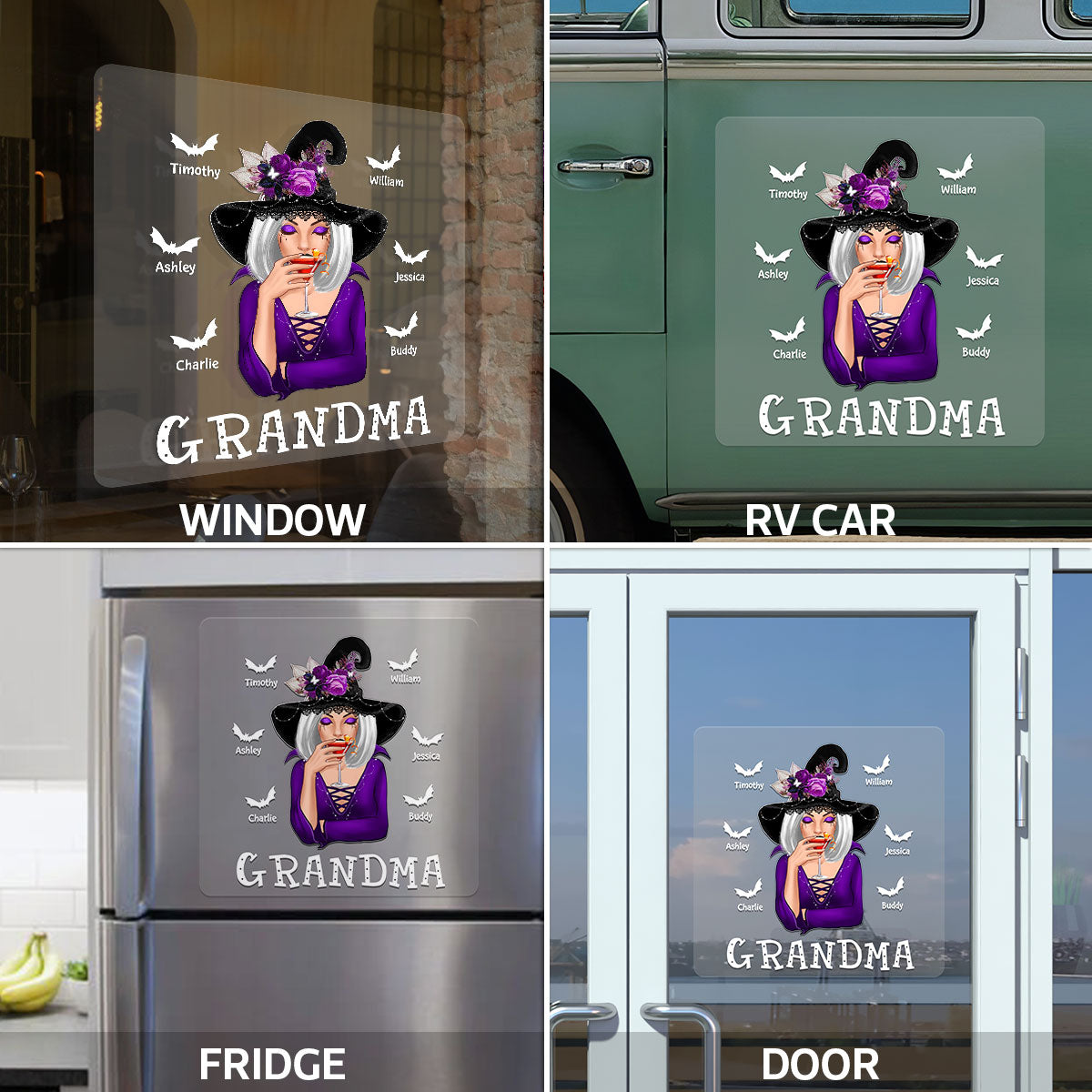 Halloween Witch Mom Grandma Personalized Decal, Halloween Decoration