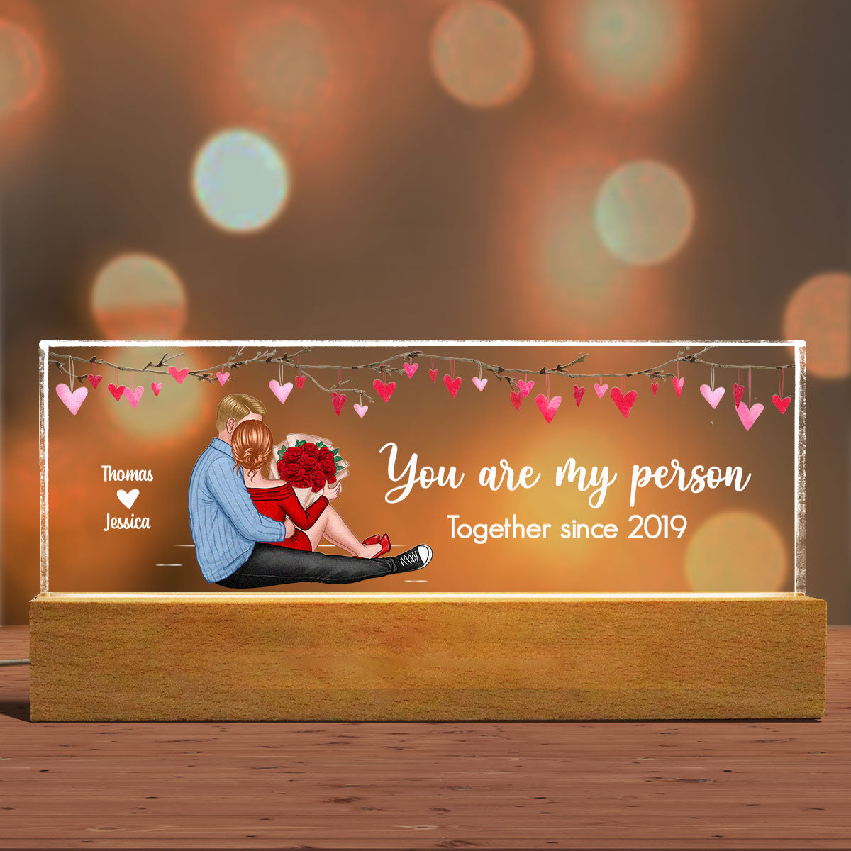 You Are My Person Couple Sitting Personalized Acrylic LED Night Light, Anniversary Just Because Gift For Her For Him