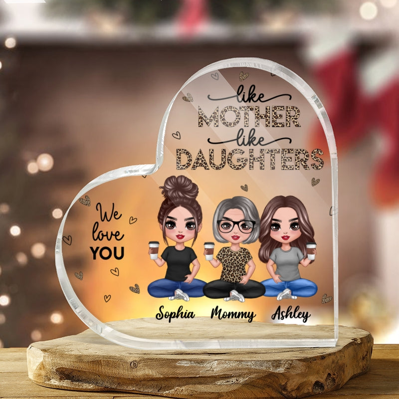 Leopard Doll Mom And Daughters Sitting Personalized Heart Acrylic Plaque