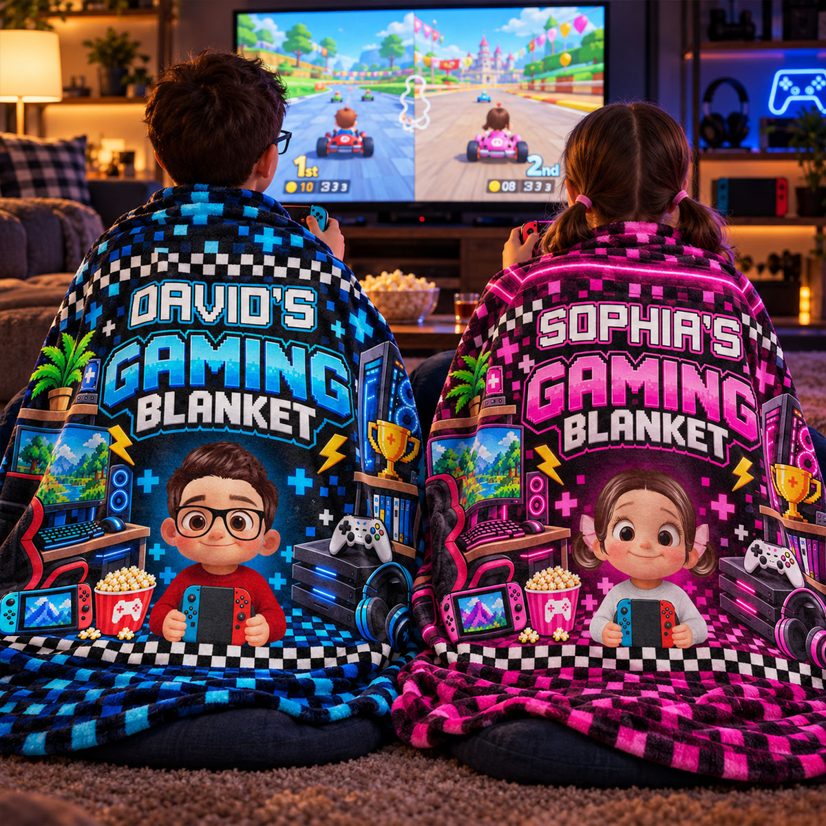 Custom Gamer Name - Personalized Fleece Blanket - Video Game Lover Gift For Son Grandson Teen Boy, Birthday Holiday Gift