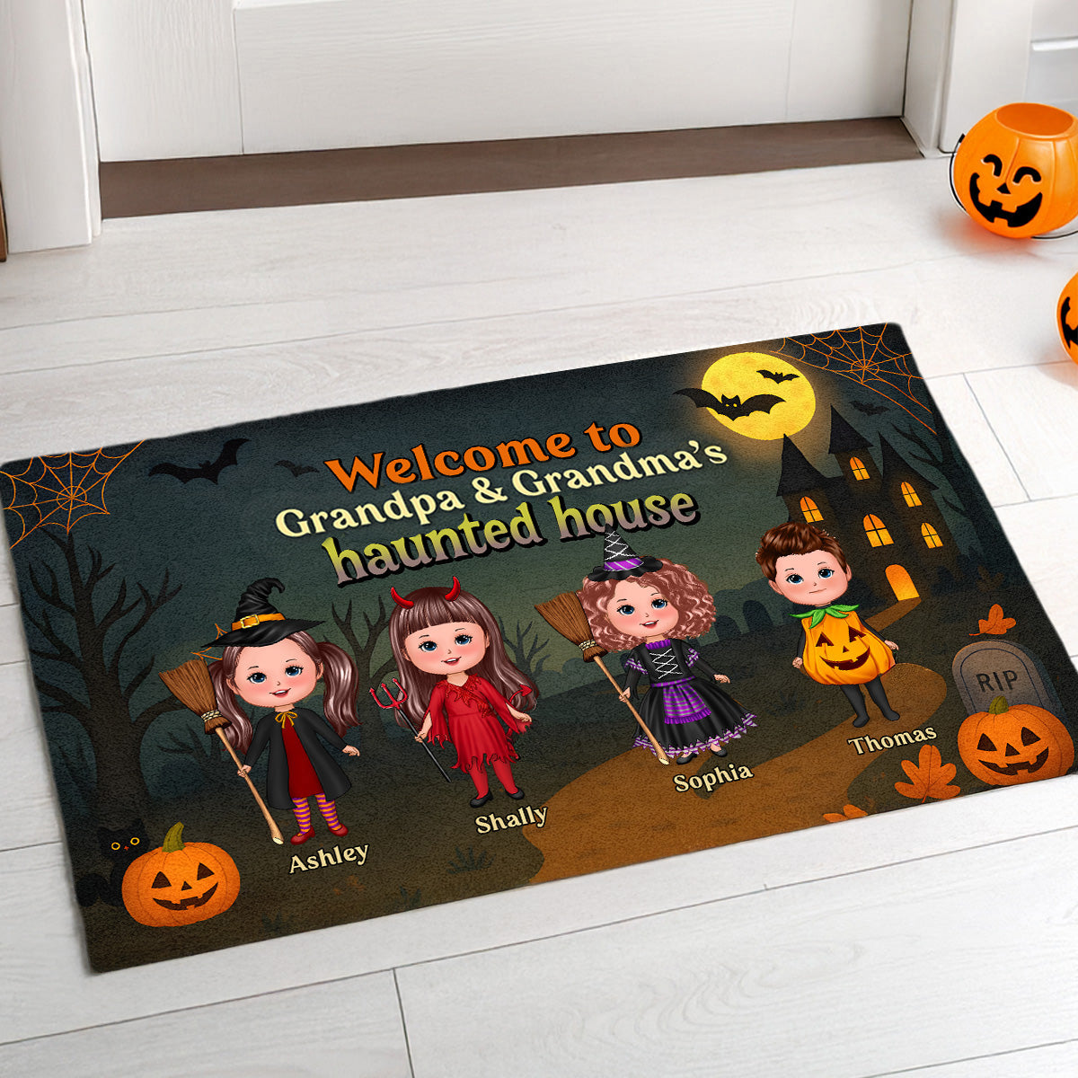 Halloween Welcome To Grandma Grandpa Grandparents Haunted House Personalized Doormat