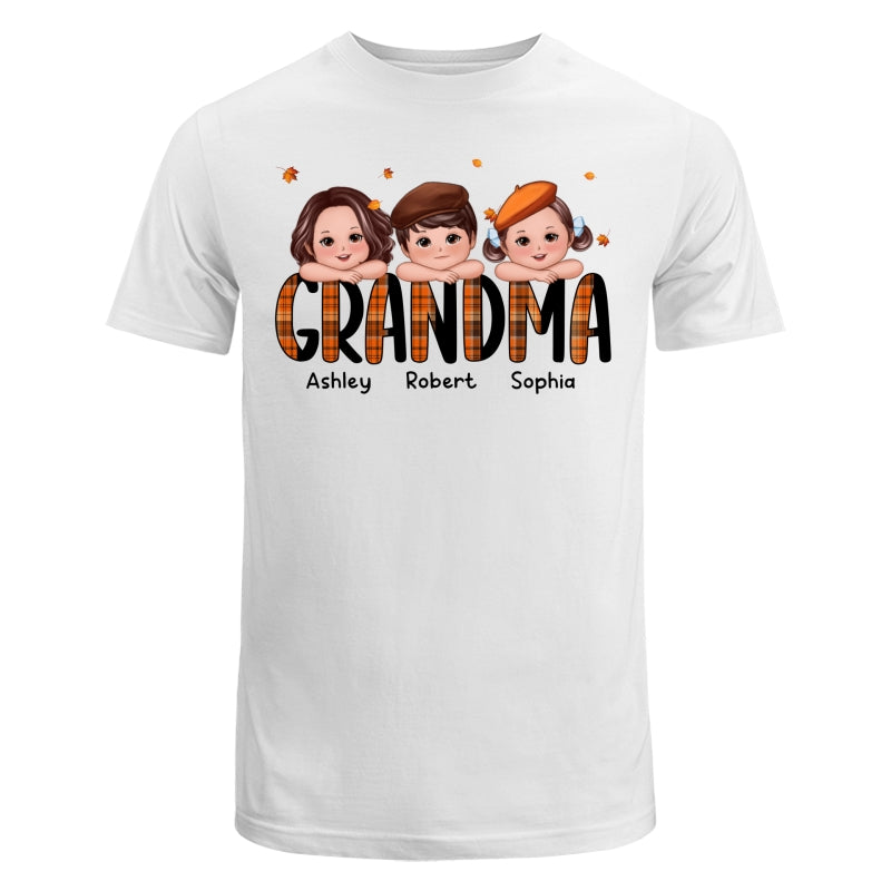Plaid Pattern Fall Season Mom Grandma Kids On Hand Personalized Shirt