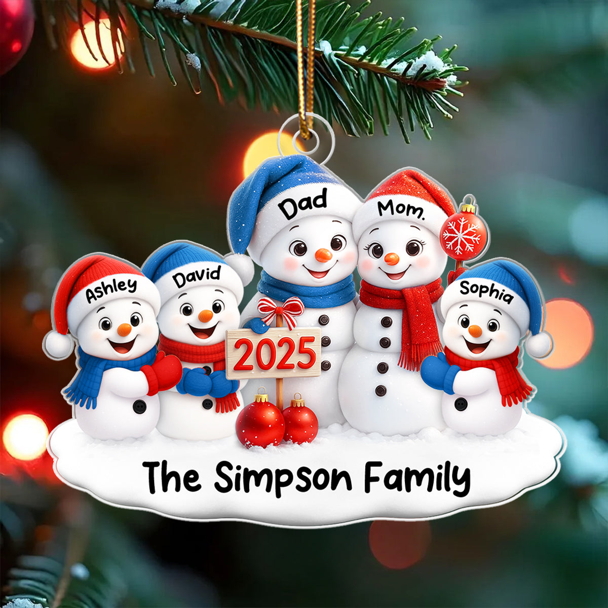 Family Snowmen 2025 - Personalized Acrylic Ornament - Festive Christmas Decor, Christmas Gift for Family