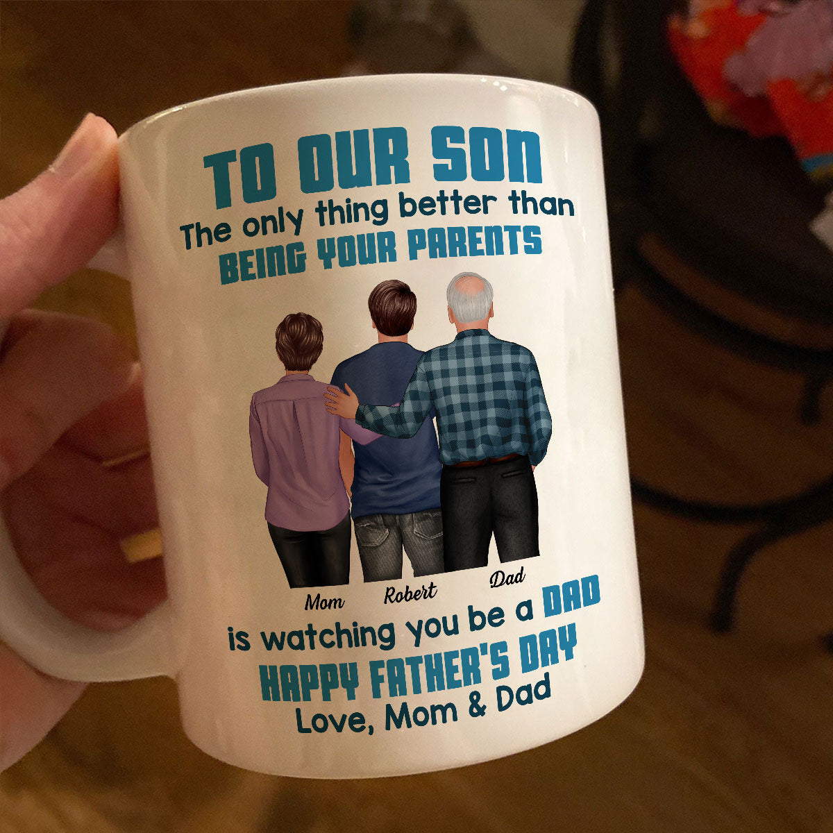 To My Son From Mom Dad Blue Tone Personalized Mug| Heartfelt Father's Day Gift For Son