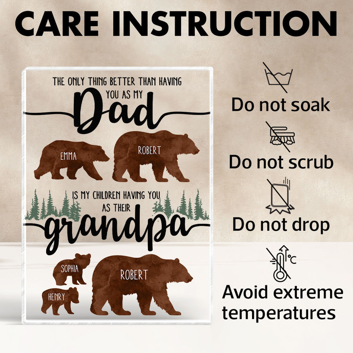 Papa Bear And Kids The Only Thing Better Than Personalized Acrylic Block, Father Day's gift for Dad