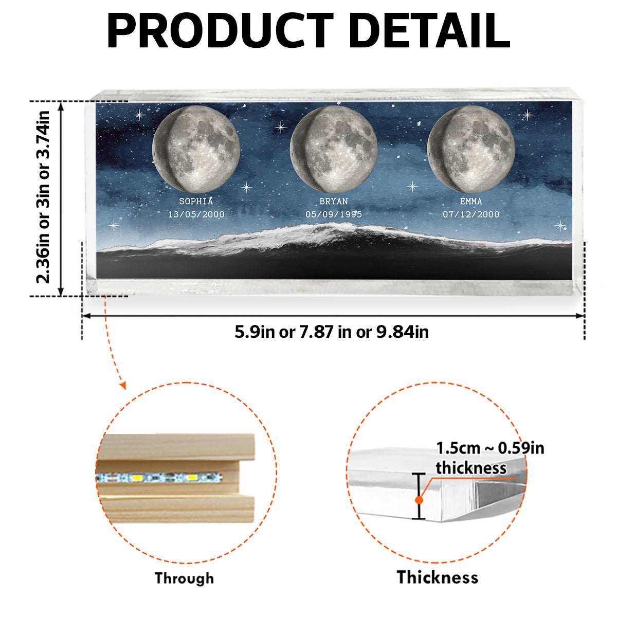 The Day You Became Dad Birth Moon Phase Personalized Acrylic Block Night Light, Father's Day Gift For Dad, Gift For Husband, Gift For Grandpa