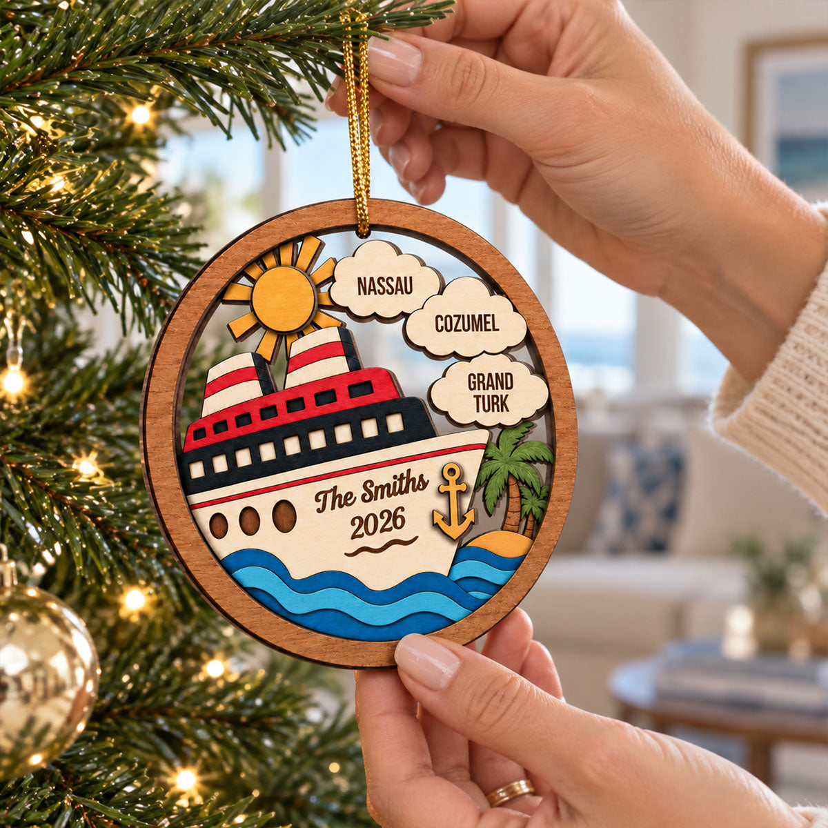 Our Family Cruise – Personalized 2-Layer Wooden Ornament – Custom Cruise Vacation Keepsake For Family