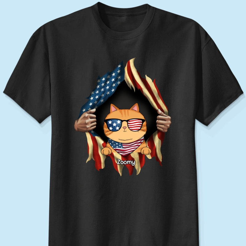 Cat Lovers Hands Ripping Nation Flag Personalized Shirt