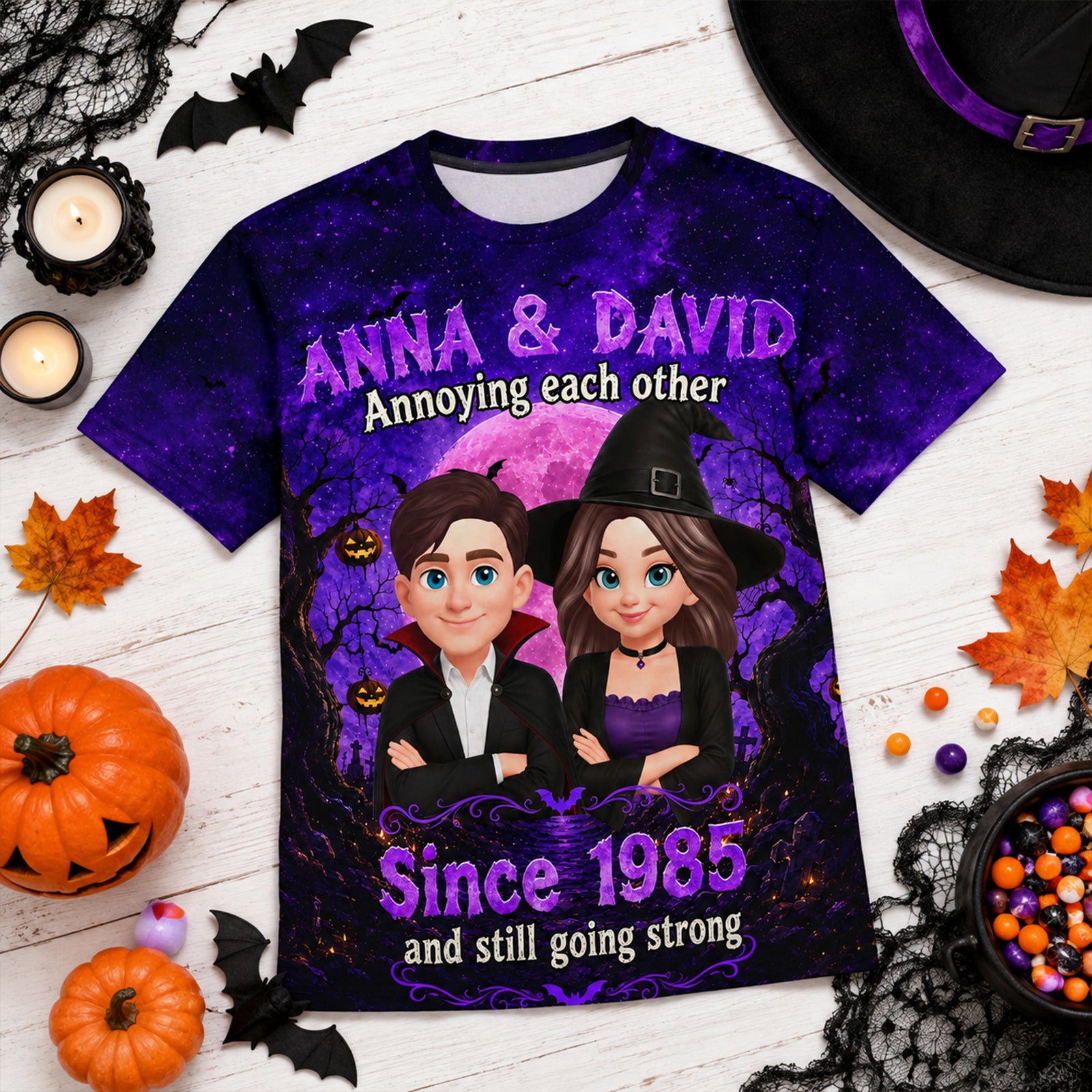 Full Moon Halloween Couple - Personalized Shirt - Halloween Matching Shirts for Couple, Anniversary Gift for Him, for Her