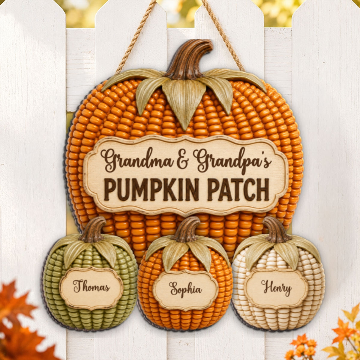 Cozy Warm Fall Season Grandpa Grandma Corn Pumpkin Patch - Personalized Wood Sign - Fall Decoration For Grandparents