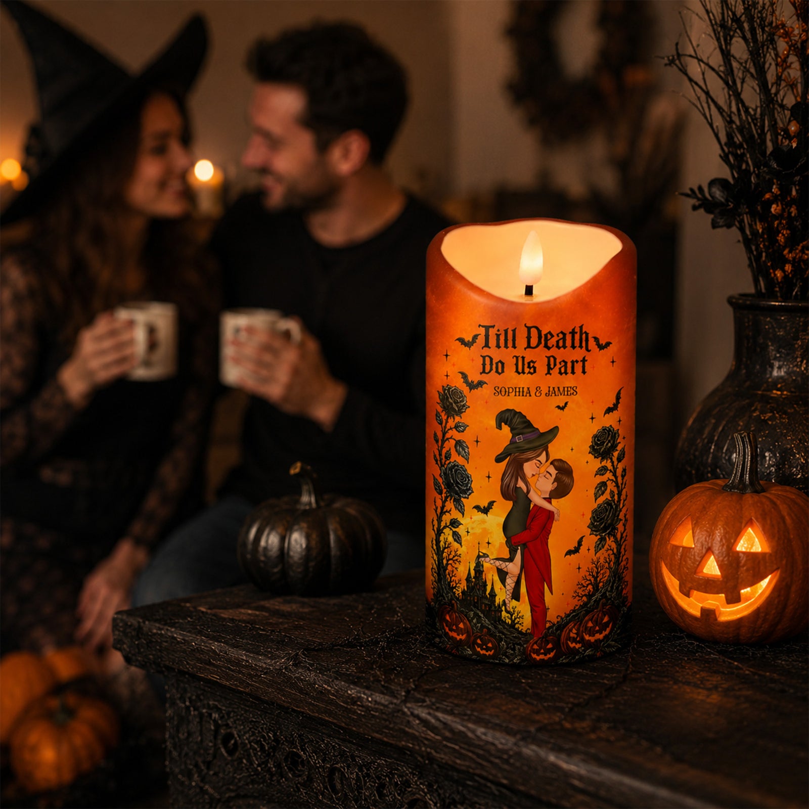 Halloween Couple Love Never Dies - Personalized LED Candle - Halloween Decor For Couple
