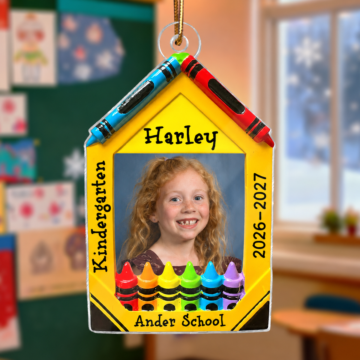 3D Effect Crayon Frame Custom Photo - Personalized Acrylic Ornament - PreK Kindergarten School Milestone Gift