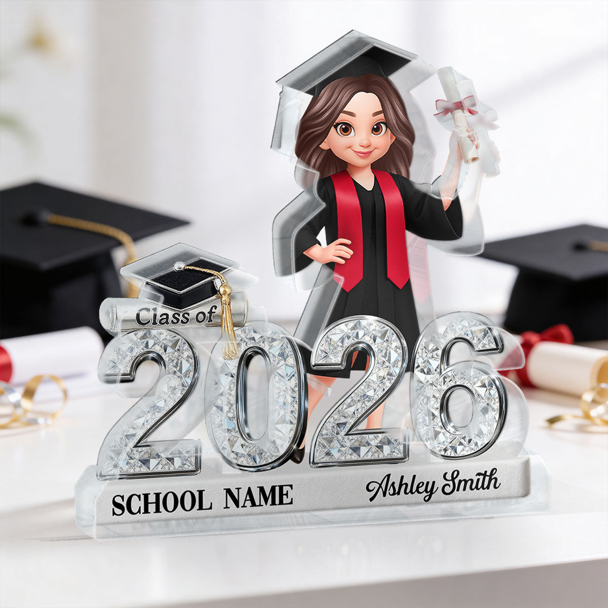 Class Of 2026 2027 Senior Shiny Effect 2D Flat - Personalized Acrylic Block Plaque - Graduation Gift For Graduates, Daughter, Son