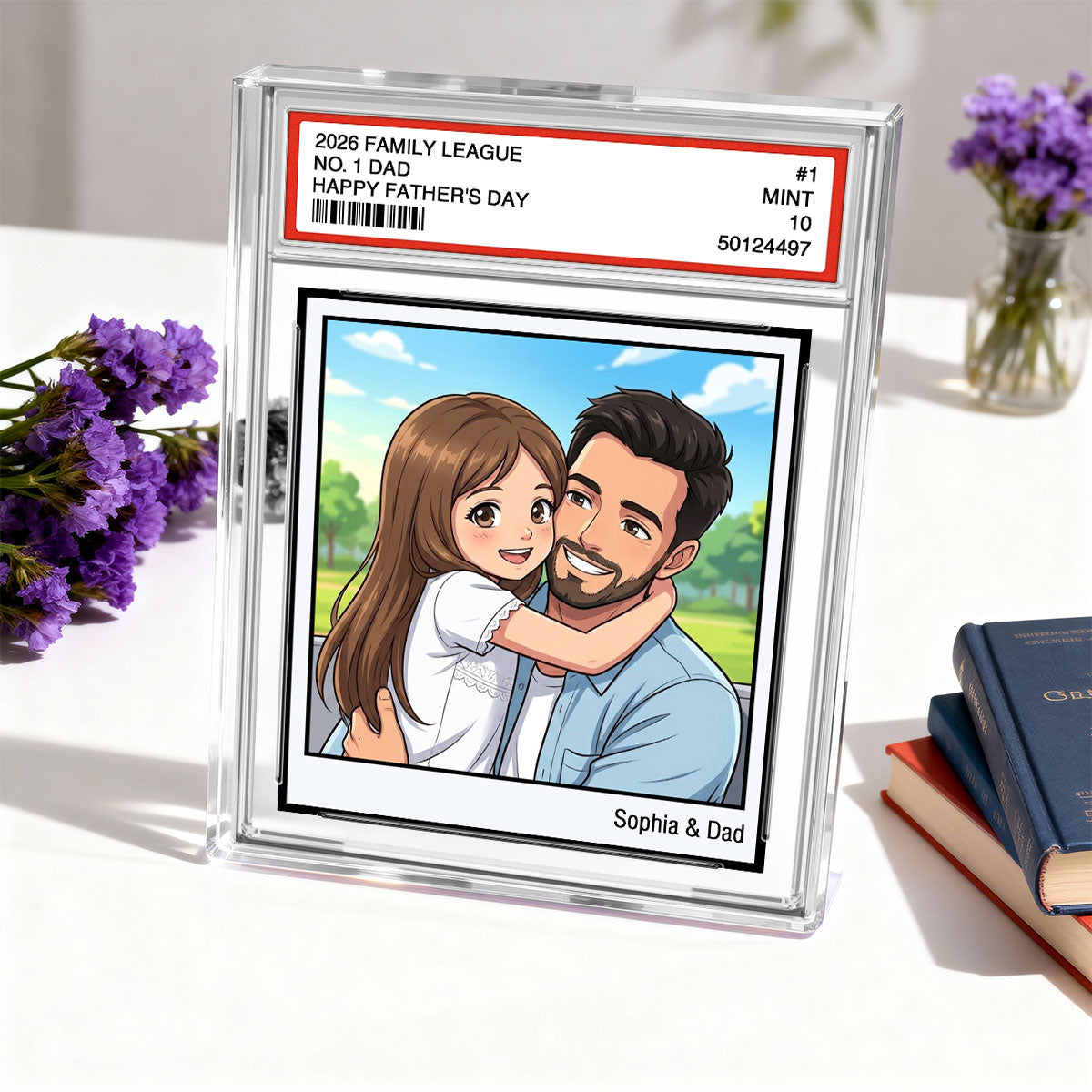 Vintage No. 1 Dad Trading Card Trading Card Cartoon Style - Personalized Acrylic Block Plaque - Father's Day Gift For Dad, Husband
