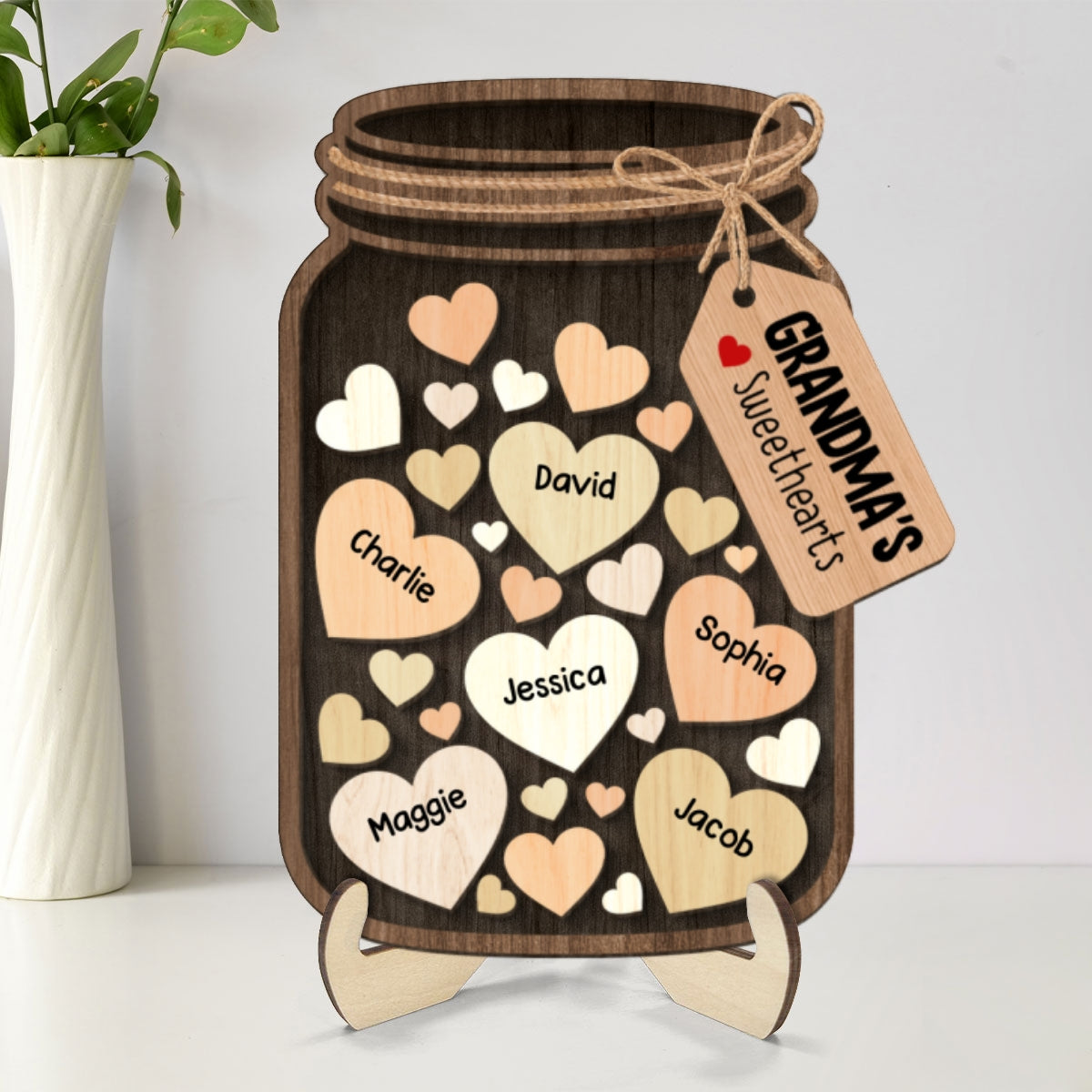 Grandma Mom Sweethearts Mason Jar Personalized 2-layer Wooden Plaque