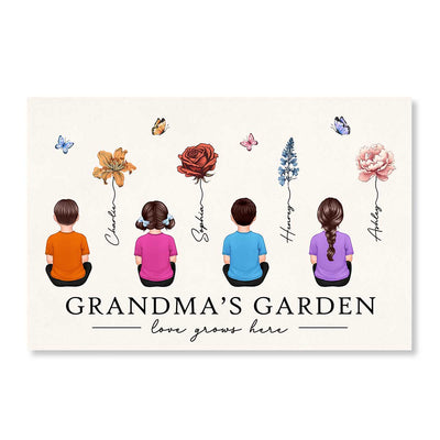 Love Grows Here Grandma Garden Birth Month Flowers Personalized Poster, Perfect Gift, Birthday Gift For Grandma Mom