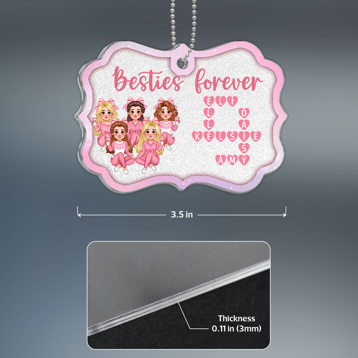 Besties Forever Pink Theme Heart Crossword Personalized Acrylic Ornament