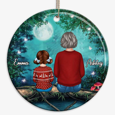 Grandma Grandkids Tree Log Background Personalized Circle Ornament