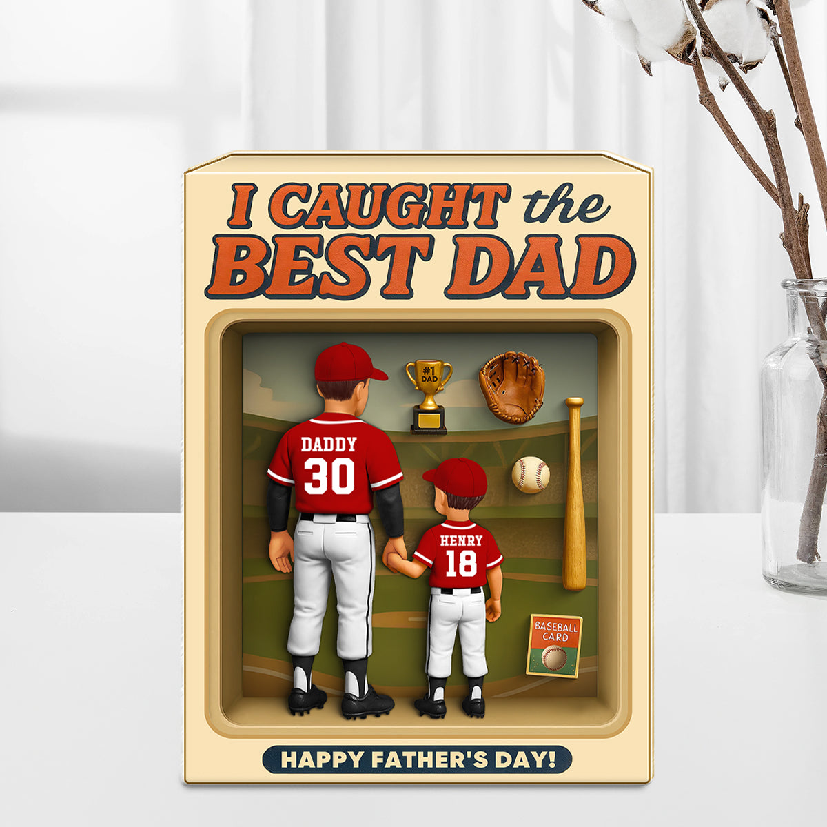 Baseball Dad And Kids, Custom Action Figure, Personalized Toy Box Acrylic Block, Father's Day gift