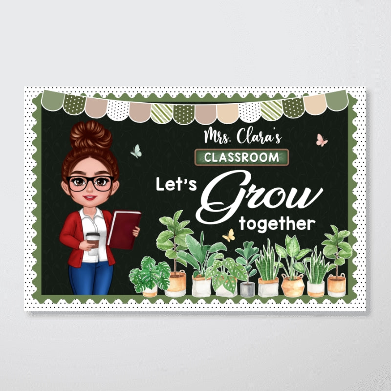 Greenery Boho Plants Let's Grow Together Teacher Personalized Poster, Classroom Decoration