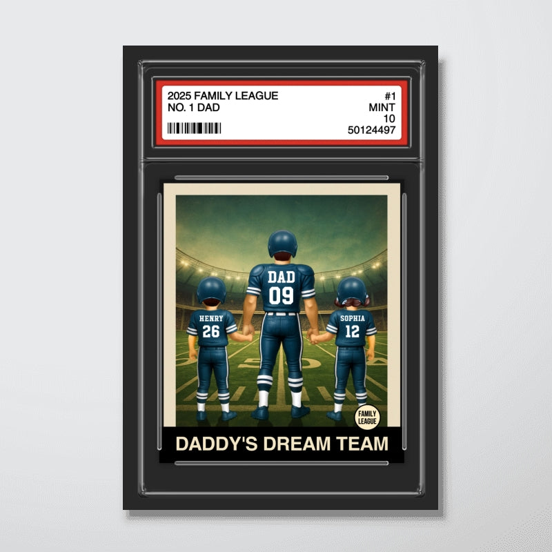 Football No. 1 Dad Man & Kids Trading Card Style Personalized Poster