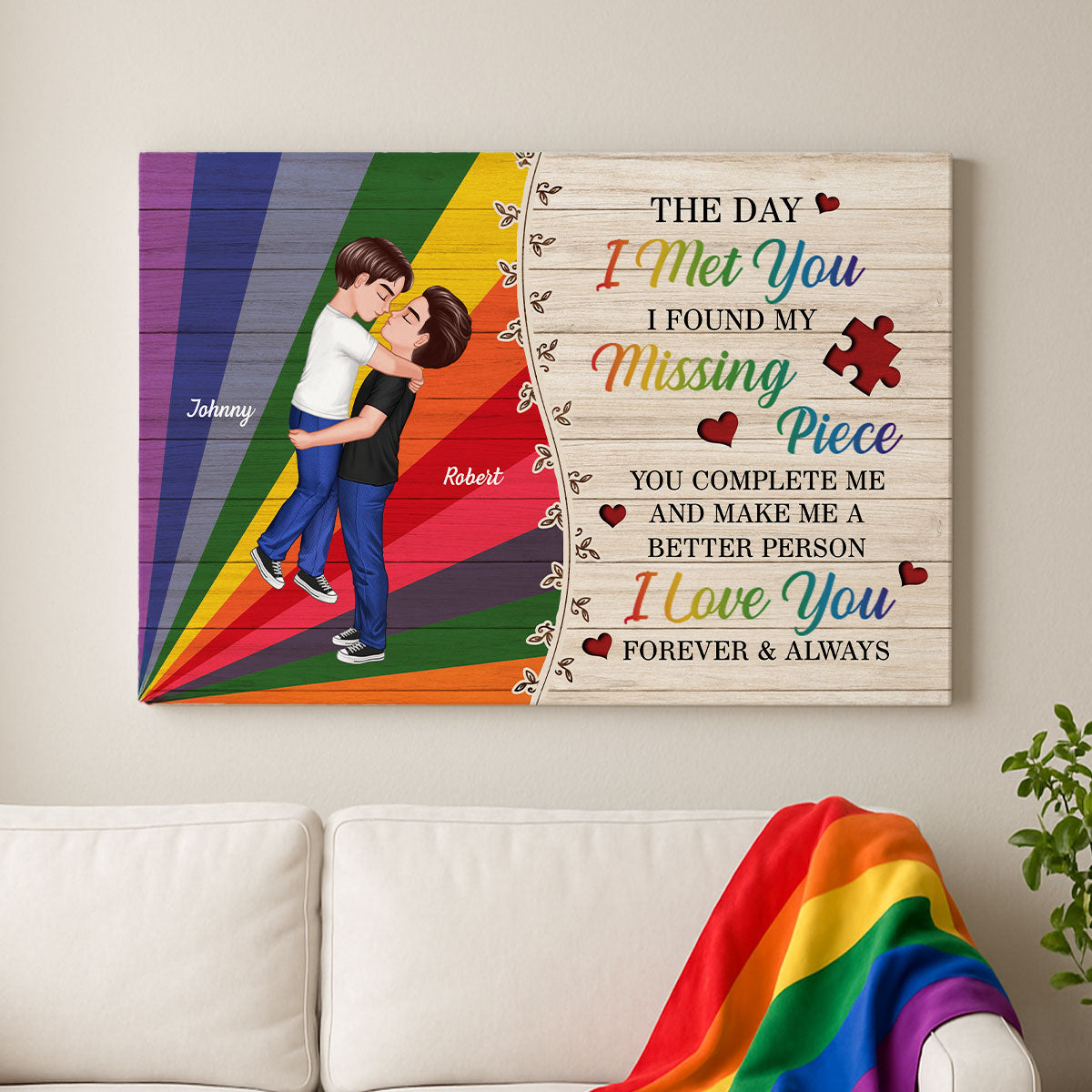 Colorful Wood Pallets The Day I Met You LGBTQ Couple Personalized Canvas, Pride Month Gift