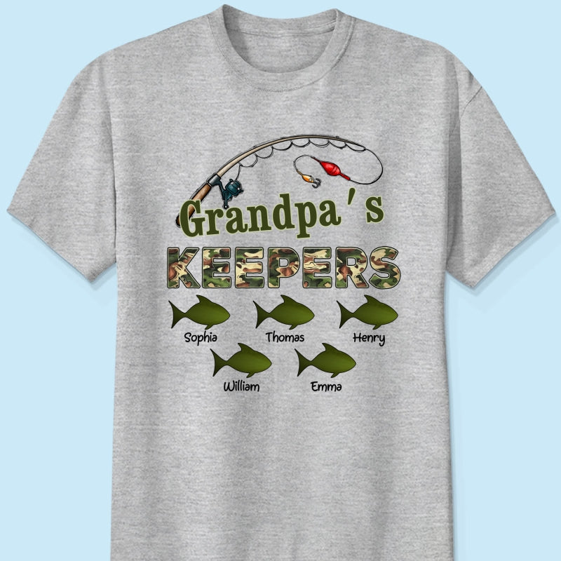 Grandpa‘s Keepers Camouflage Pattern Fishing - Personalized Shirt - Gift For Grandpa, Dad