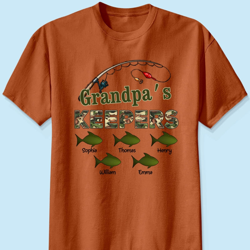 Grandpa‘s Keepers Camouflage Pattern Fishing - Personalized Shirt - Gift For Grandpa, Dad