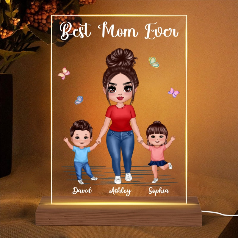 Mom Daughter Son Doll Standing Personalized Acrylic LED Night Light