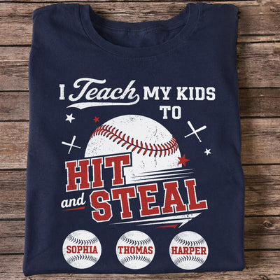 Best Dads Teach Kids To Hit & Steal - Personalized Shirt - Father's Day Gift For Baseball Dad, Husband