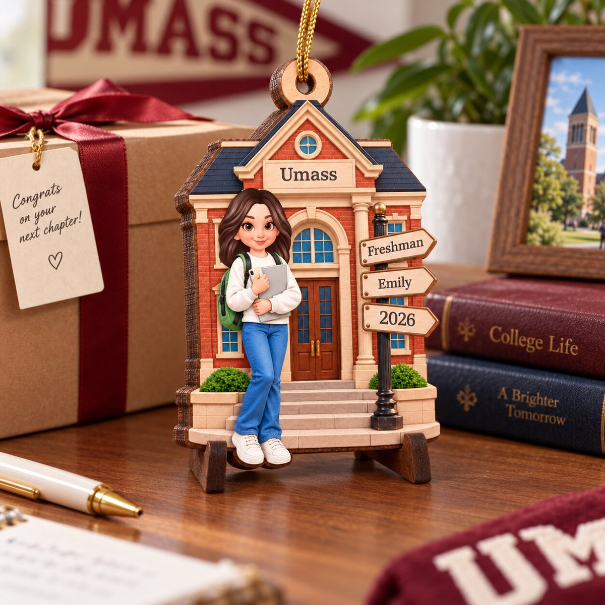 1st Year Of College 2D Flat - Personalized Wooden Ornament - Christmas Gift for Freshman