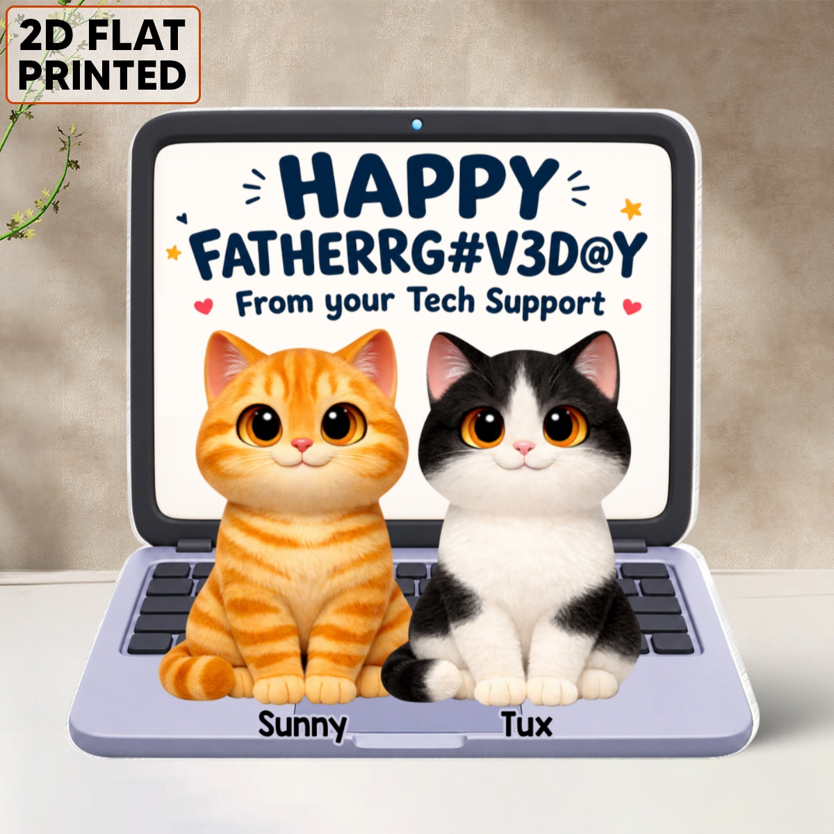Cute Fluffy Cats Happy Father's Day From Tech Support 2D Flat - Personalized Acrylic Block Plaque - Funny Father's Day Gift For Cat Dad, Cat Lovers