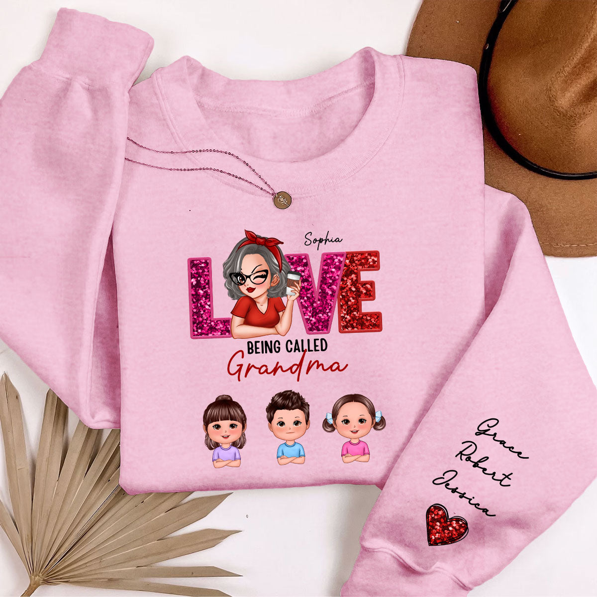 Love Being Called Grandma Mom Cute Grandkids Sequin Texture Personalized Sleeve Printed Sweatshirt