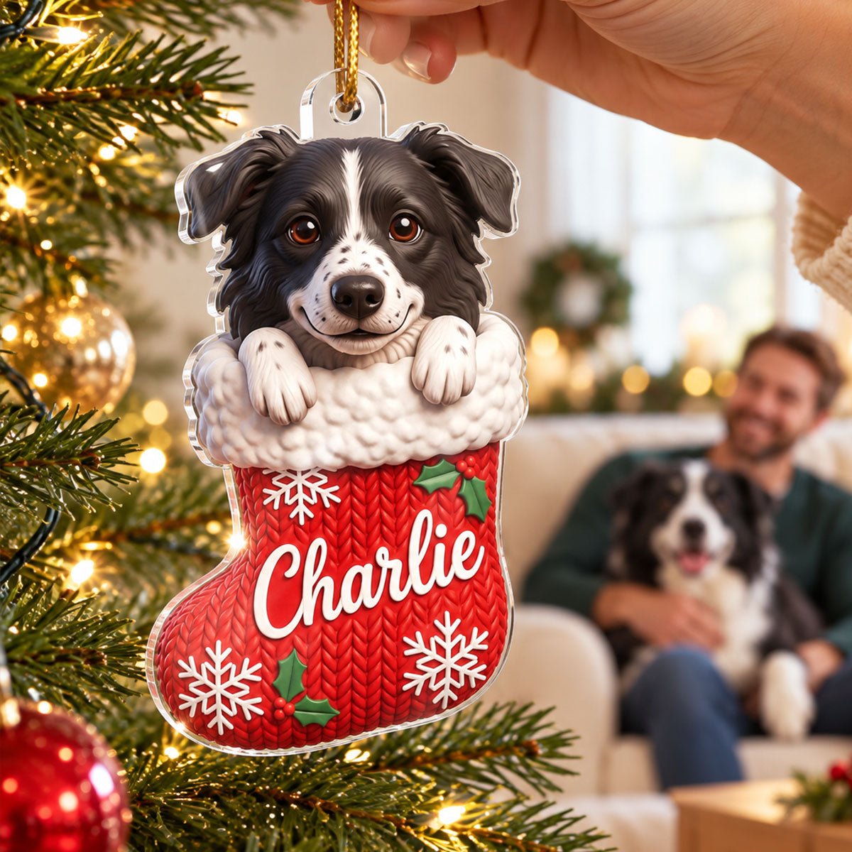 Custom Dog Cat Pet Stocking - Personalized Acrylic Ornament - Christmas Gift for Dog Cat Mom