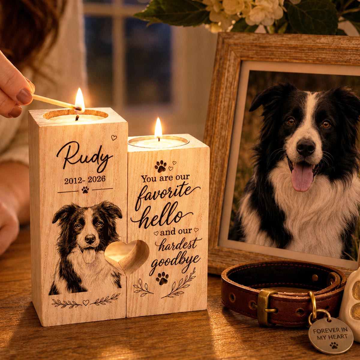 Pet Dog Cat Memorial Custom Photo You Were Our Favorite Hello - Personalized Candle Holder - Sympathy Gift, Remembrance Gift