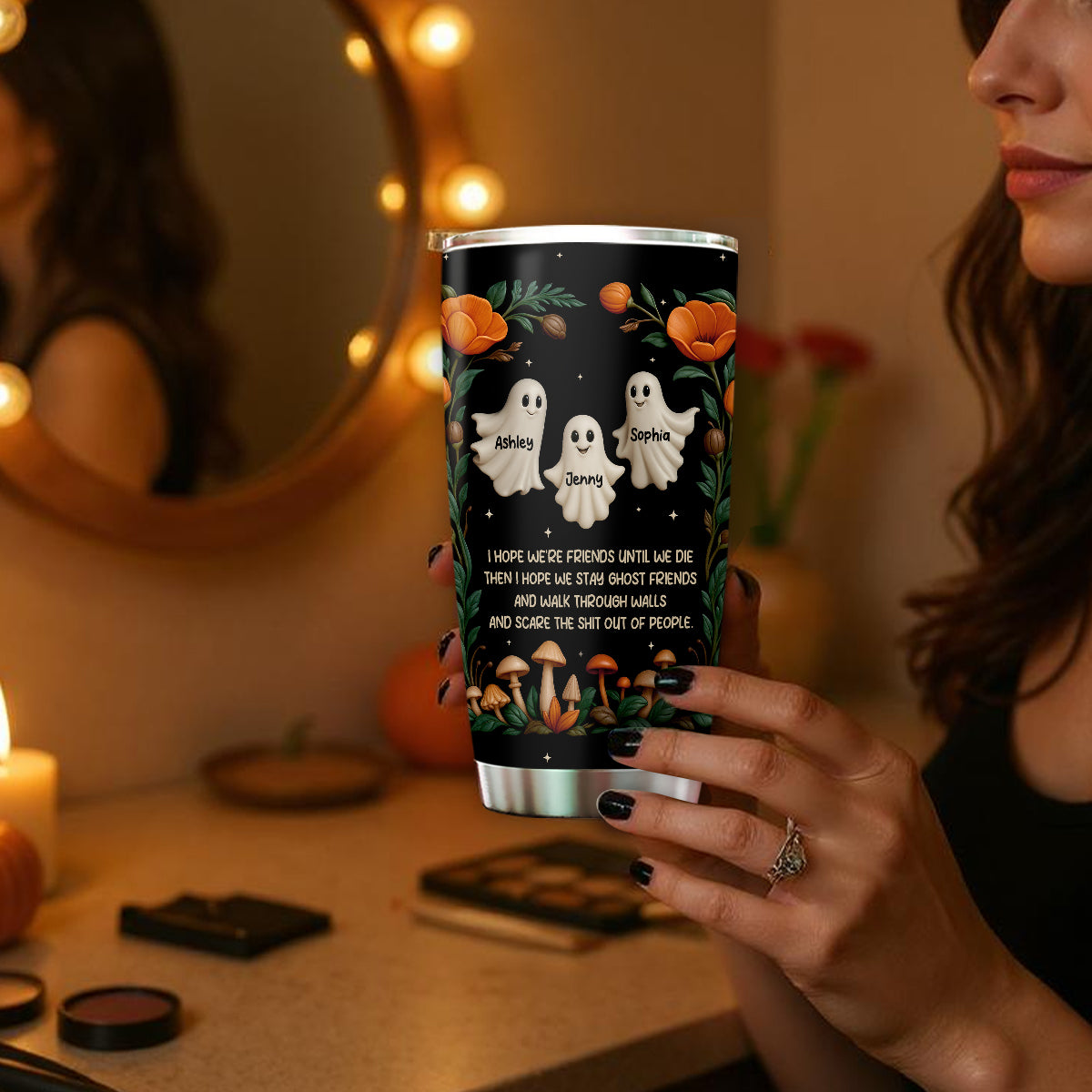 Halloween Best Friends Ghosts 3D Effect Personalized Tumbler, Gift for Besties, Sisters
