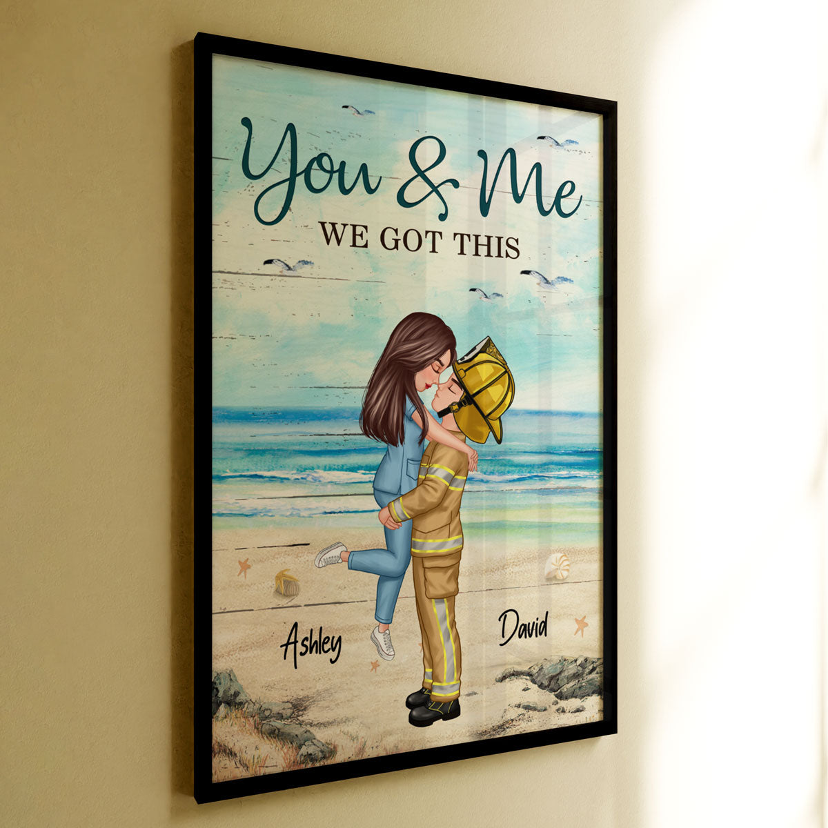 Couple Valentine‘s Day Gifts by Occupation Gift For Her Gift For Him Firefighter, Nurse, Police Officer Personalized Vertical Poster