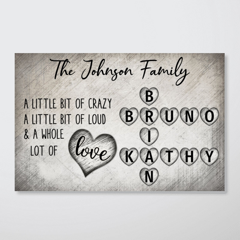 Family Lot Of Love Heart Crossword Art Puzzle Create A Moment Treasured Forever Personalized Poster