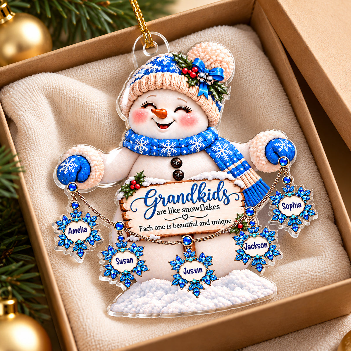 Grandkids Are Snowflakes Grandma Snowman 2D Flat - Personalized Acrylic Ornament - Christmas gift for Grandma