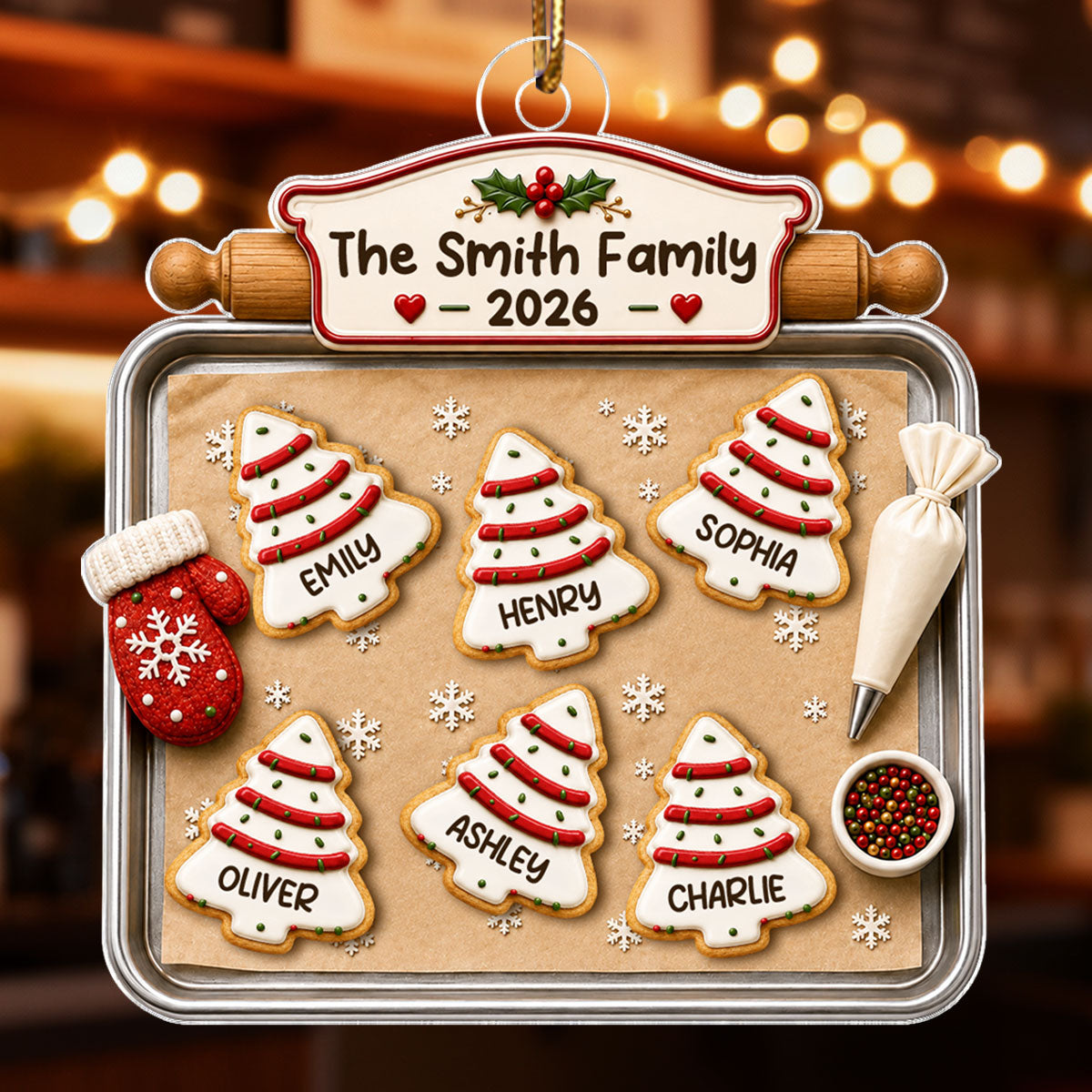 Christmas Tree Cakes Tray Custom Family Names - Personalized Acrylic Ornament - Christmas Gift For Family