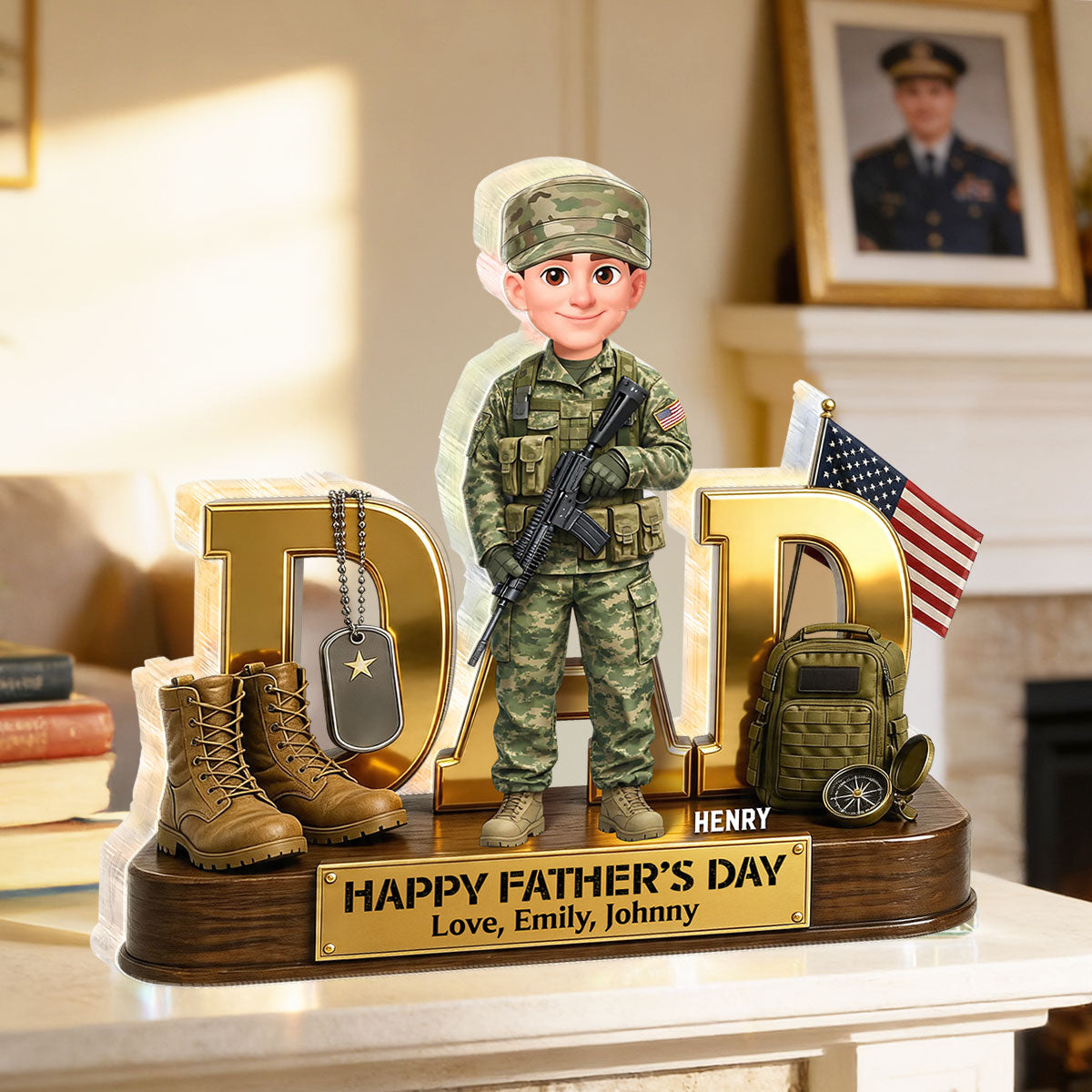 Proud American Army Military Hero Dad 2D Flat - Personalized Acrylic Block Plaque - Father's Day Gift For Dad