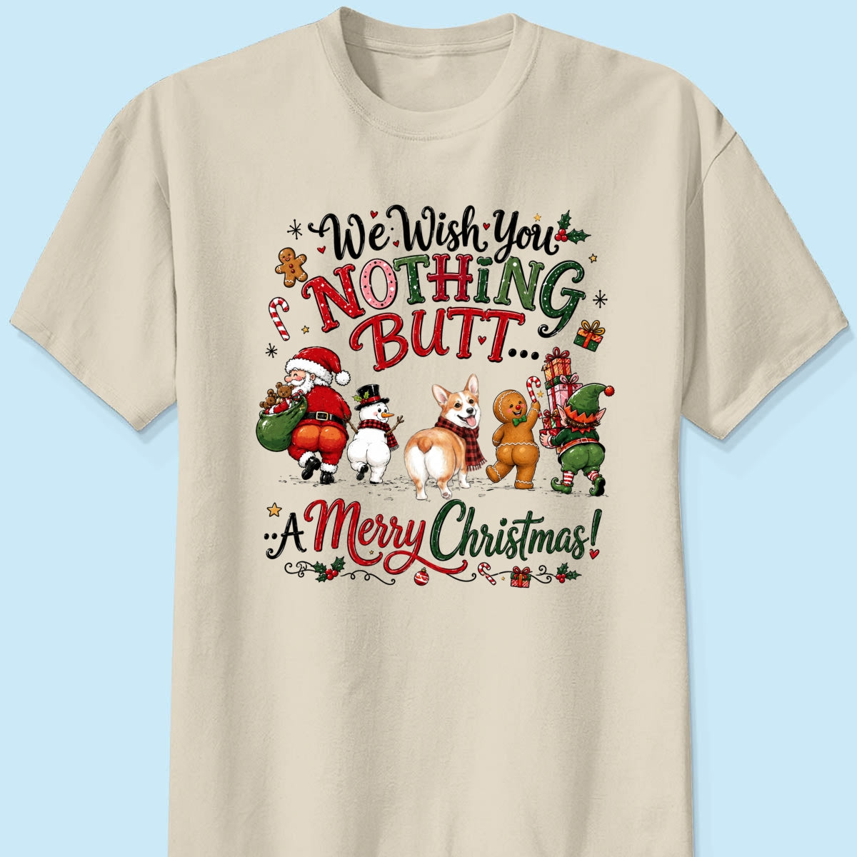 We Wish You Nothing Butt a Merry Christmas - Personalized Shirt - Funny Christmas Holiday Tee for Dog Moms