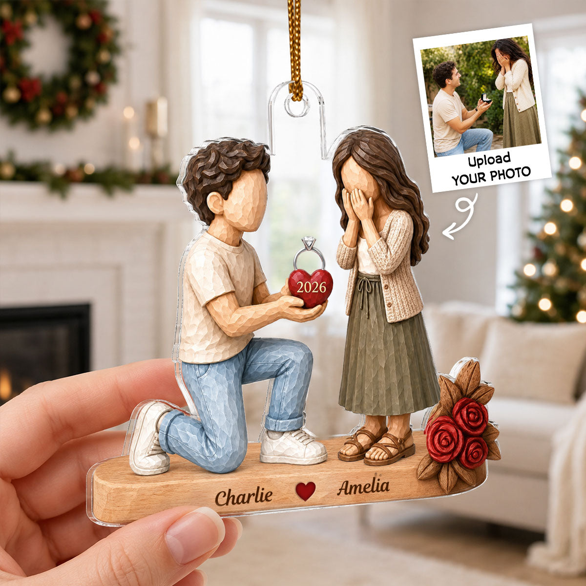 Couple Marriage Proposal Custom Photo - Personalized Acrylic Ornament - Christmas Gift For Couple