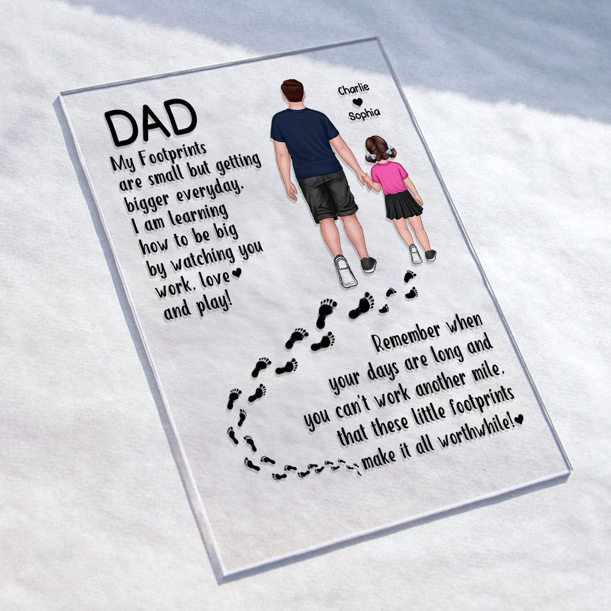 Dad And Kids Walking Back View Footprints Personalized Acrylic Plaque